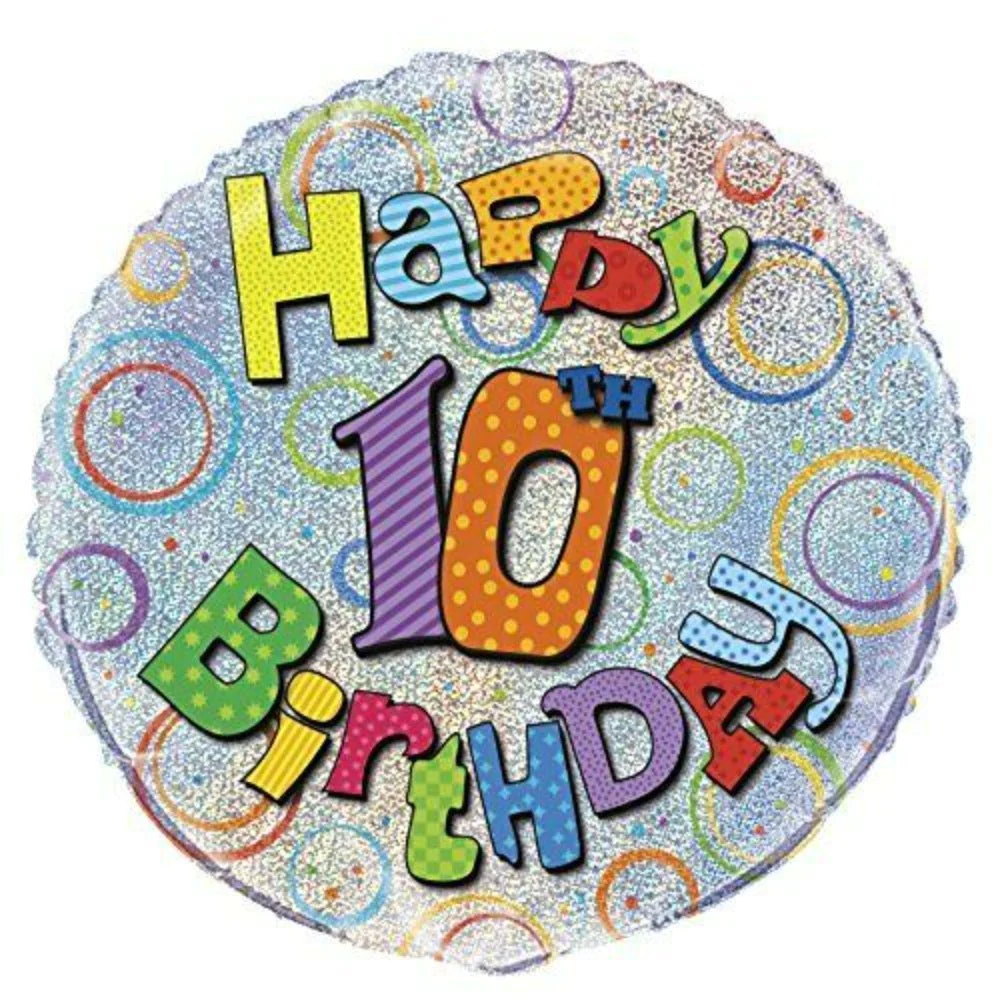 UNIQUE 18″ HAPPY 10TH BIRTHDAY PRISMATIC BALLOON