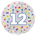 UNIQUE 18″ RAINBOW CONFETTI BIRTHDAY NUMBER 12 FOIL BALLOON