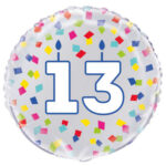 UNIQUE 18″ RAINBOW CONFETTI NUMBER 13 FOIL BALLOON