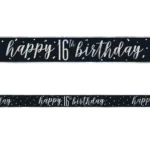 GLITZ BLK HAPPY 16TH BRITHDAY BANNER