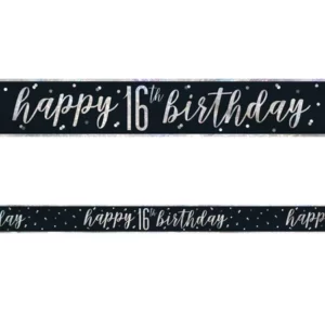 GLITZ BLK HAPPY 16TH BRITHDAY BANNER