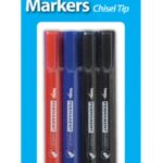 CHISEL TIP 4MM PERM MARKERS BLISTER PK 4