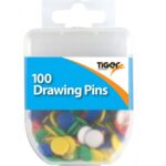 TIGER ESSENTIAL 100 DRAWING PINS COLOURED