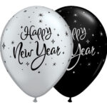 QUALATEX 11″ ROUND NEW YEAR SPARKLE ONYX BLACK AND SILVER BALLOON PACK OF 25