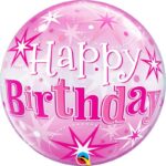 QUALATEX 22″ PINK STARBURST  HAPPY BIRTHDAY BALLOON