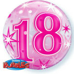 QUALATEX 22″ PINK STARBURST NUMBER 18 BUBBLE BALLOON