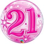 QUALATEX 22″ PINK STARBURST NUMBER 21 BUBBLE BALLOON