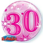 QUALATEX 22″ PINK STARBURST NUMBER 30 BUBBLE BALLOON