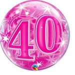 QUALATEX 22″ PINK STARBURST NUMBER 40 BUBBLE BALLOON