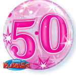 QUALATEX 22″ PINK STARBURST NUMBER 50 BUBBLE BALLOON