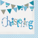 UNIQUE BLUE BUNTING CHRISTENING NAPKINS PK16