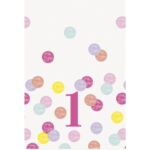 UNIQUE 54″X84″ PINK DOTS 1ST BIRTHDAY TABLECOVER