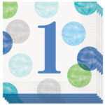 UNIQUE BLUE DOTS 1ST BDAY LUNCH NAPKINS PK16