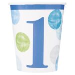 UNIQUE BLUE DOTS 1T BDAY 9OZ CUPS PK8