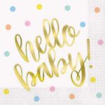 UNIQUE HELLO BABY GOLD BABY SHOWER LUNCHEON NAPKINS PK16