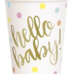 UNIQUE HELLO BABY GOLD BABY SHOWER 9OZ CUPS PK8