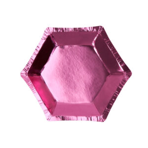 HEXAGONAL PINK FOIL PLATES SMALL PK8