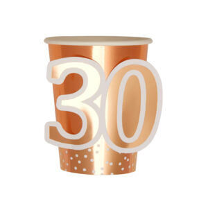 ROSE GOLD 30TH BIRTHDAY CUPS PK8