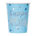 UNIQUE GLITZ BLUE HAPPY BIRTHDAY PRSM 9OZ CUPS