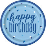 UNIQUE GLITZ 9″ BLUE SILVER DOT BIRTHDAY  PLATES PK8