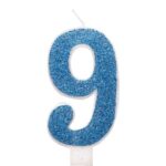 MET BLUE GLITTER  BIRTHDAY CANDLE NUMBER 9