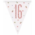 GLITZ ROSE GOLD HAPPY 16TH BIRTHDAY FLAG BANNER