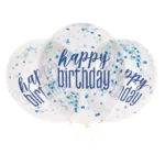 UNIQUE 12″ CLEAR BLUE CONFETTI HBD BALLOON