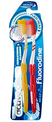 FLUORODINE ULTRA CLEAN ACTIVE CLEAN MEDIIUM TOOTHBRUSH TWIN PACK