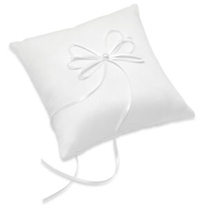 WHITE SATIN SQ.RING CUSHION W/RIBBON