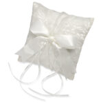 CLUB GREEN IVORY SATIN SQ. RING CUSHION LACE/RIBBON