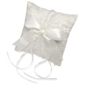 CLUB GREEN IVORY SATIN SQ. RING CUSHION LACE/RIBBON