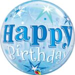 QUALATEX 22″ BLUE STARBURST HAPPY BIRTHDAY BUBBLE BALLOON