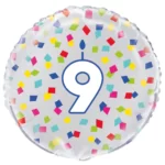 UNIQUE 18″ RAINBOW CONFETTI NUMBER 9 FOIL BALLOON