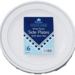 ESSENTIAL WHITE PLASTIC PLATES WITH SILVER RIM 7″ PK6