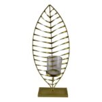 Heart of the home Metal Leaf Candle Holder, Large 19 x H. 46cm – Gold