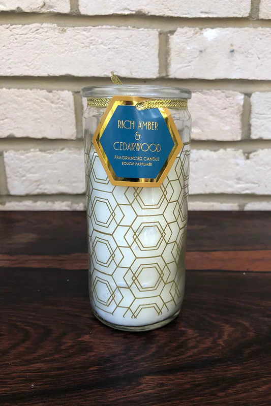 6X14CM GEO TUBE CANDLE (RICH AMBER & CHEDERWOOD)