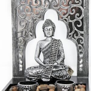 26X20.5CM BUDDHA T/LIGHT SET (Silver)