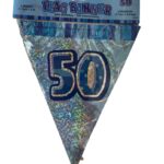 GLITZ BLUE HAPPY 50TH BIRTHDAY FLAG BANNER