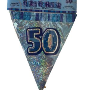 GLITZ BLUE HAPPY 50TH BIRTHDAY FLAG BANNER