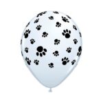 QUALATEX  PAW PRINT WHITE 11″(PACK OF 25 ROUND BALLOONS).