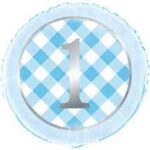 UNIQUE 18″ BLUE GINGHAM 1ST BIRTHDAY FOIL BALLOON