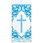 UNIQUE 54X84IN FANCY BLUE CROSS PLASTIC TABLECOVER