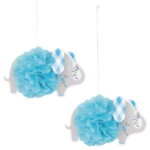 UNIQUE  BLUE ELEPHANT PUFF BALL HANGING DECORATION