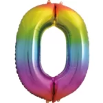 UNIQUE 34″ RAINBOW FOIL BALLOON NUMBER 0