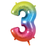 UNIQUE 34″ RAINBOW FOIL BALLOON NUMBER 3