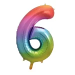 UNIQUE 34″ RAINBOW FOIL BALLOON NUMBER 6