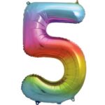 UNIQUE 34″ RAINBOW FOIL BALLOON NUMBER 5