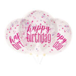 UNIQUE 12″ CLEAR PINK CONFETTI HBD BALLOON