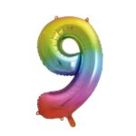 UNIQUE 34″ RAINBOW FOIL BALLOON NUMBER 9