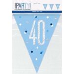 GLITZ BLUE HAPPY 40TH BIRTHDAY FLAG BANNER